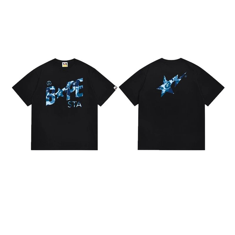 A BATHING APE T-Shirts Graphic Print T-Shirt — 116 black and blue