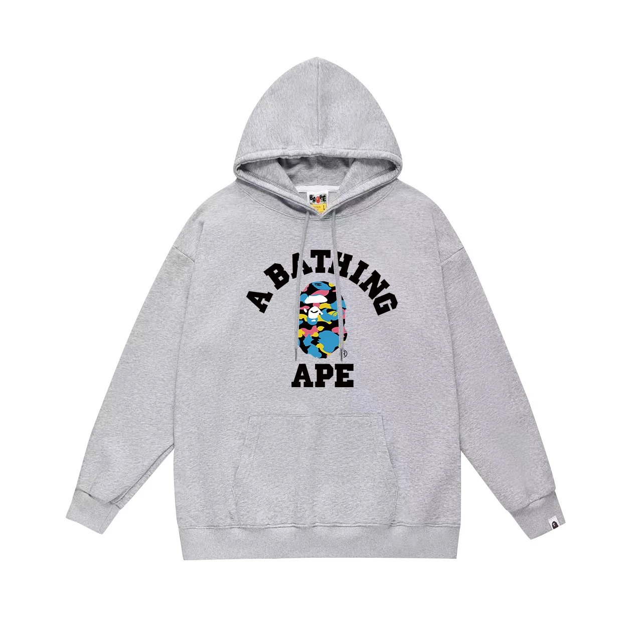 A Bathing Ape Hoodies & Sweatshirts Camo Head Graphic Pullover Hoodie — 656 gray