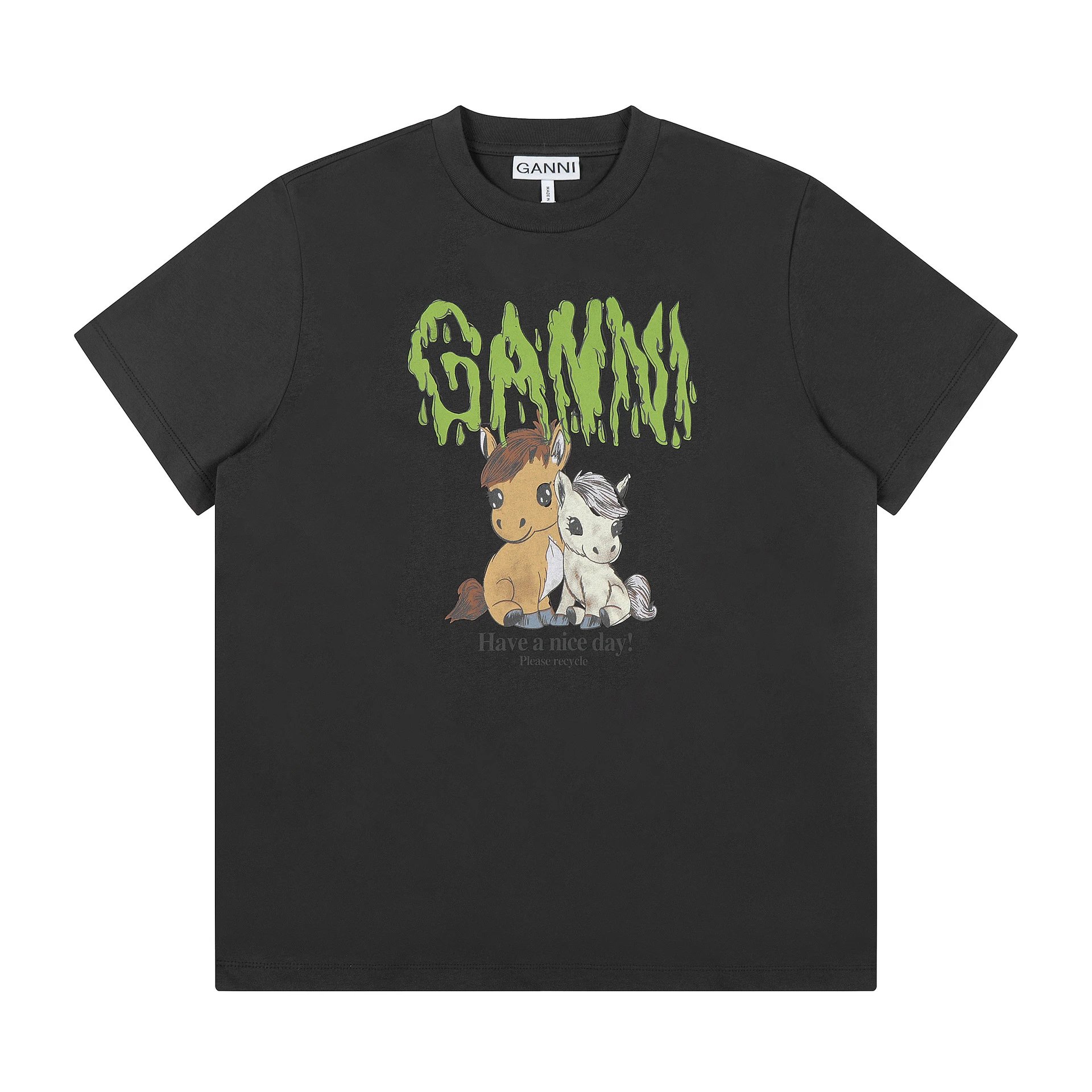 GANNI T-Shirts Graphic Print Short-Sleeve T-Shirt — GA 80 Black
