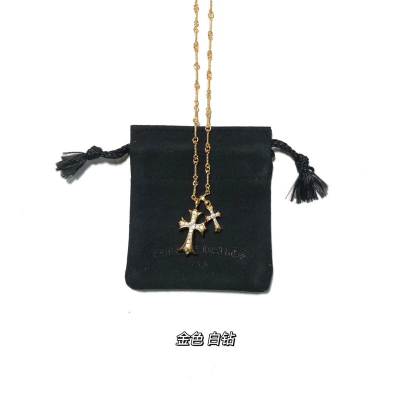 Chrome Hearts Cross Pendant Necklace Gold Pink Sapphire Jewelry - 5
