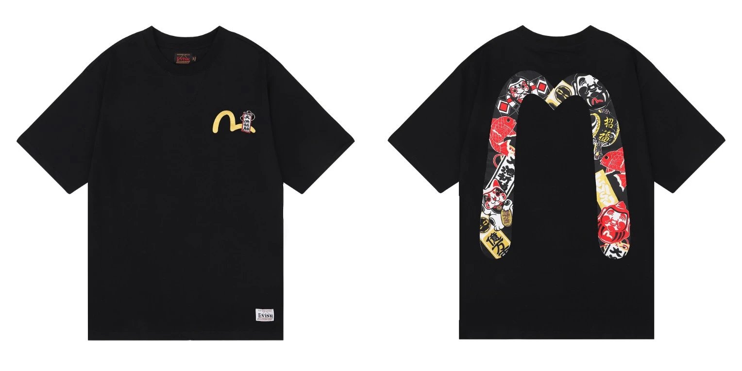 Evisu T-Shirts Short-Sleeve Graphic T-Shirt — QC 018 Black