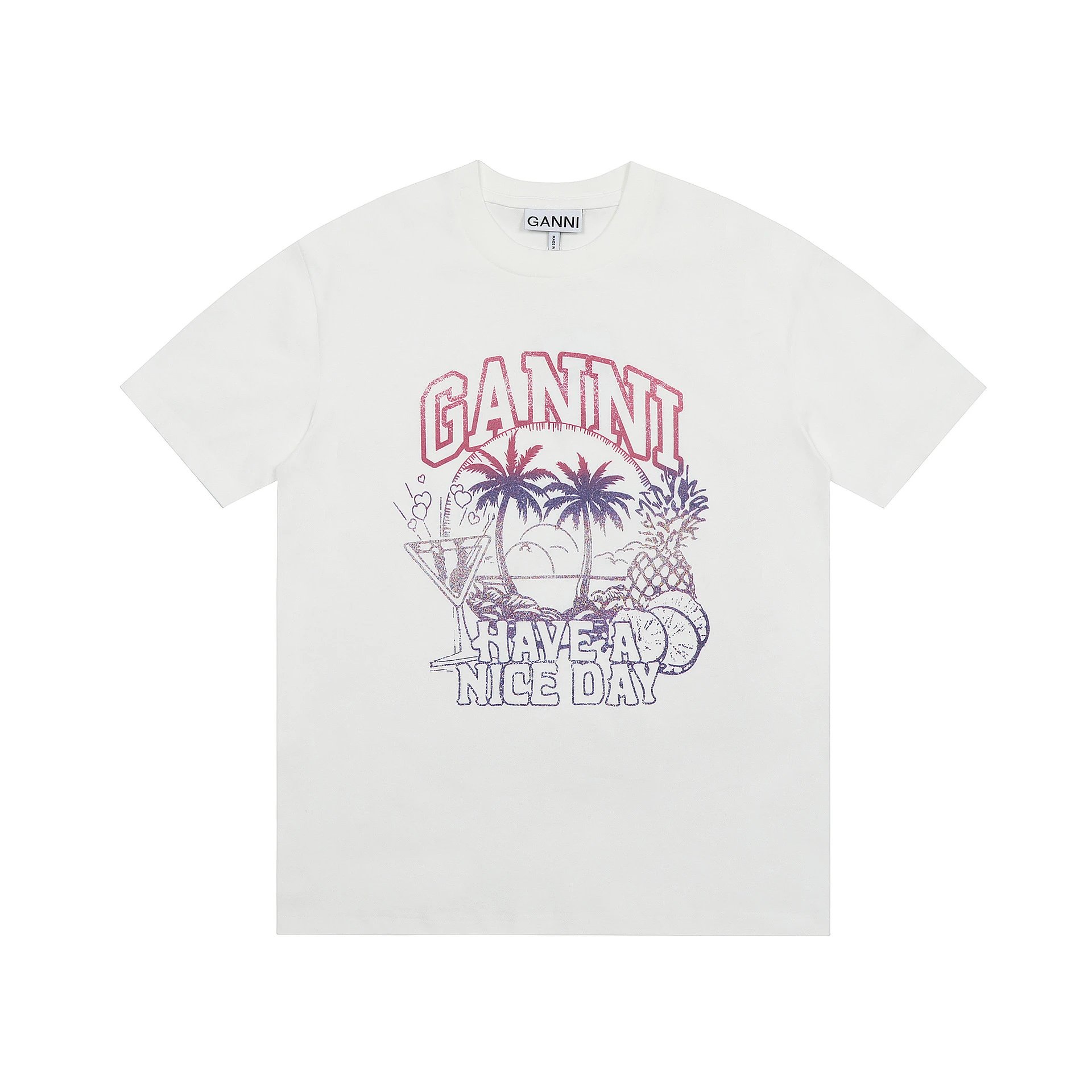 GANNI T-Shirts Graphic Print Short-Sleeve T-Shirt — GA 77 white