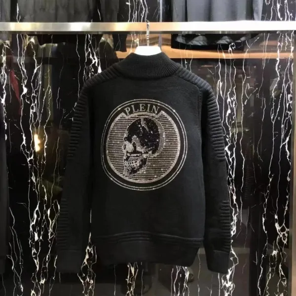 Philipp Plein PP Logo Embroidered Black Wool-Blend Varsity Jacket Outerwear Jacket - 5