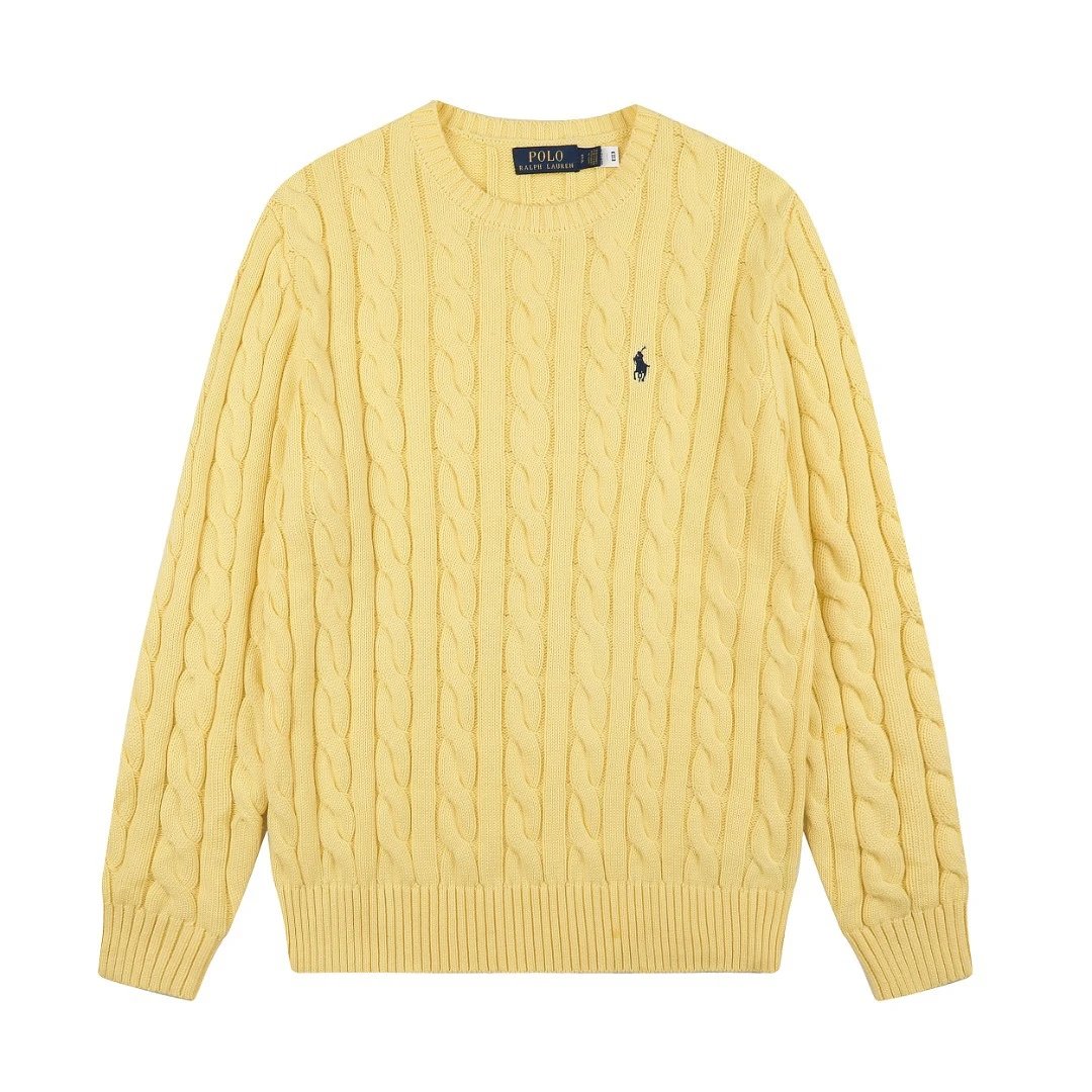 Polo Ralph Lauren Knitwear DS012 cable-knit crewneck sweater with embroidered pony logo — DS 012 Yellow