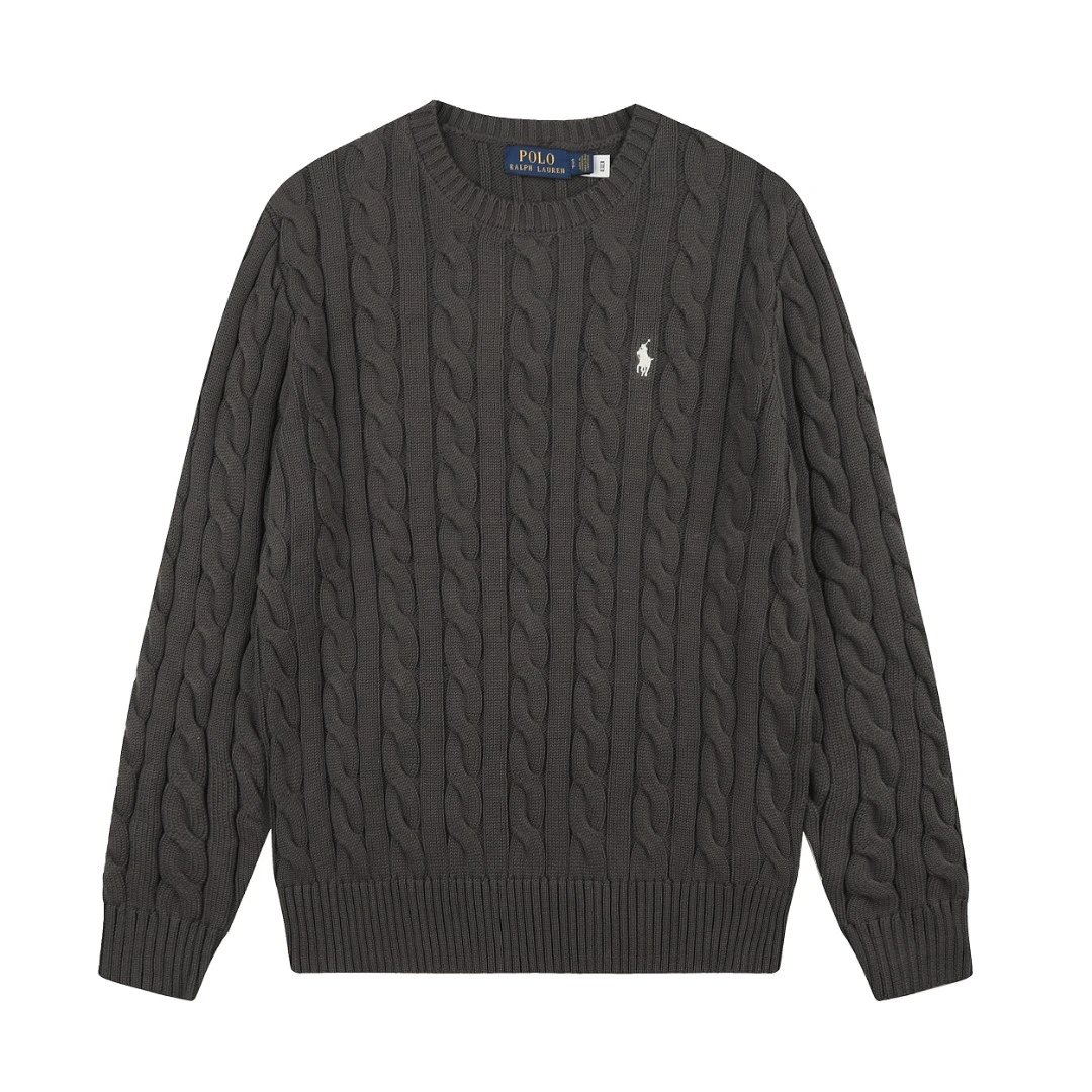 Polo Ralph Lauren Knitwear DS012 cable-knit crewneck sweater with embroidered pony logo — DS 012 Cement gray white standard