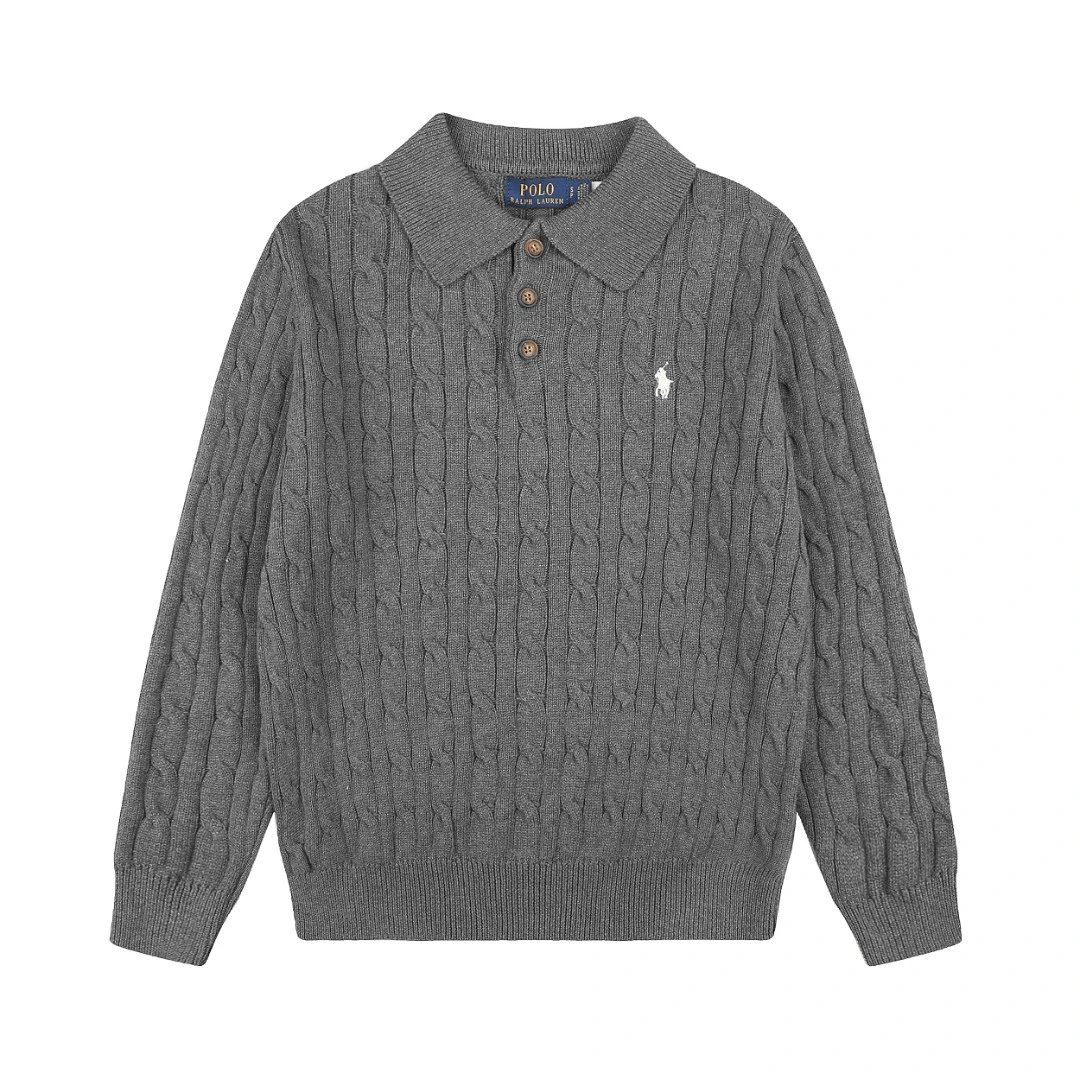 Polo Ralph Lauren Knitwear Cable-Knit Quarter-Zip Sweater — DS 862 Dark gray white label