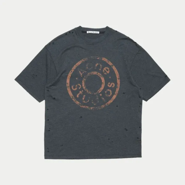 Acne Studios Distressed Logo Print Charcoal Gray T-Shirt - 1