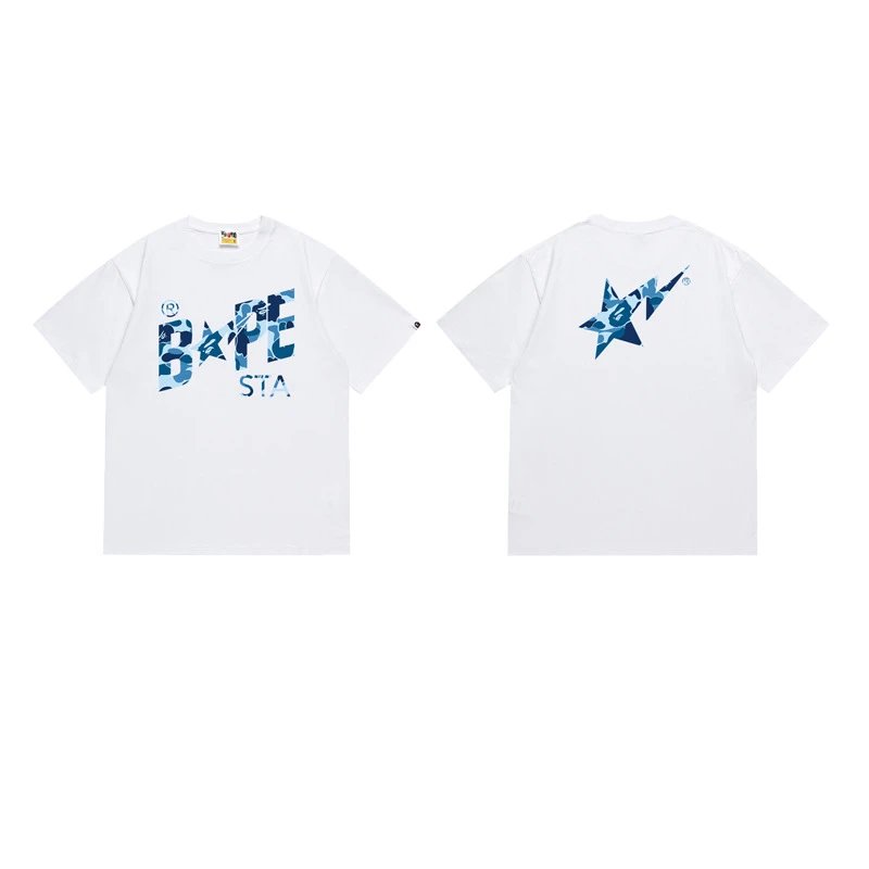 A BATHING APE T-Shirts Graphic Print T-Shirt — 116 white and blue