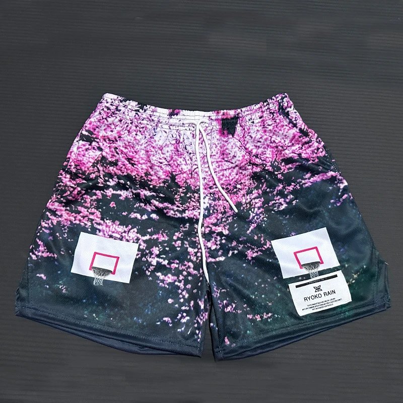 Design RYOKO RAIN Basketball Shorts Pink Cherry Blossom Print Shorts - 1