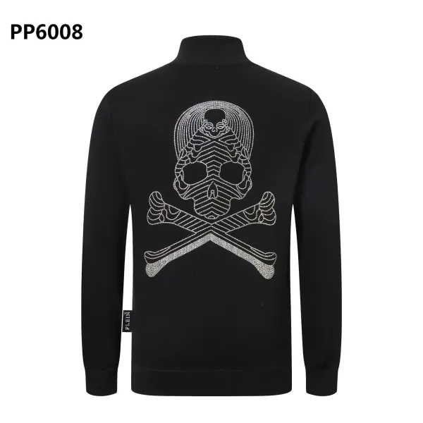 Philipp Plein Skull Crystal Embellished Black Half-Zip Sweater - 1
