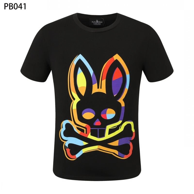 Psycho Bunny T-Shirts Rabbit skull graphic short-sleeve — PB041 Black