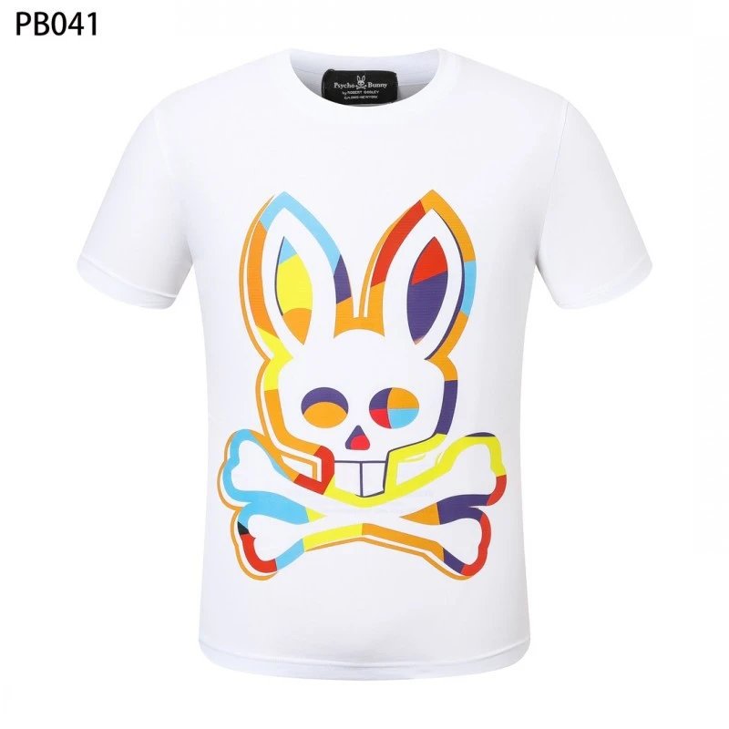 Psycho Bunny T-Shirts Rabbit skull graphic short-sleeve — PB041 White