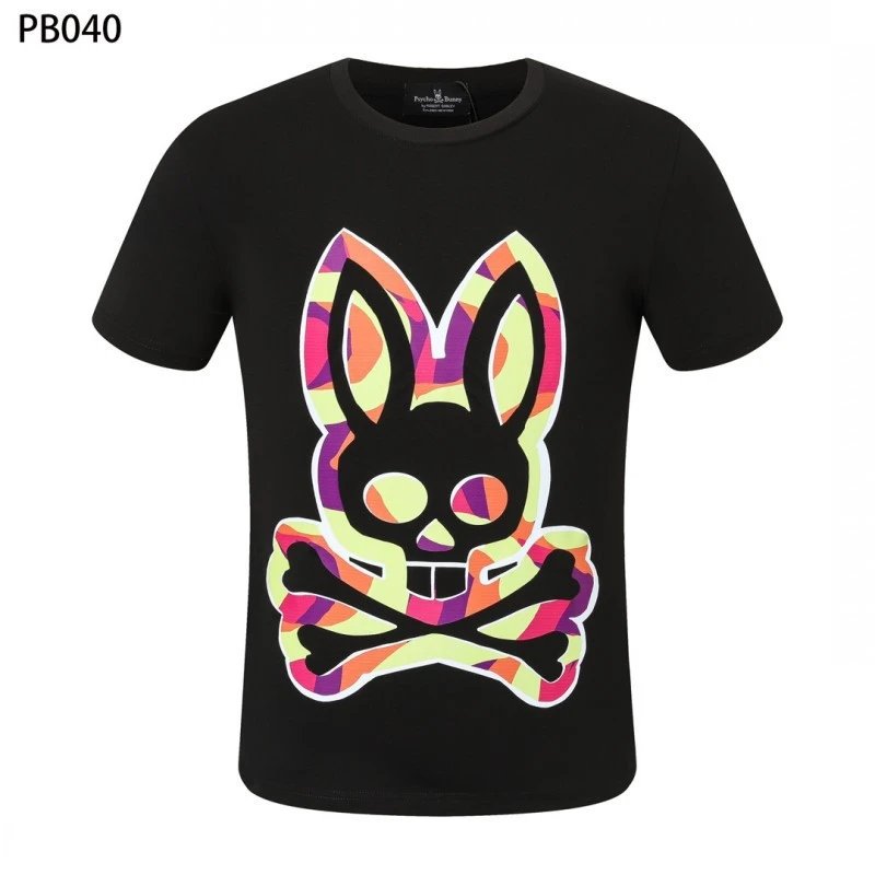 Psycho Bunny T-Shirts Rabbit skull graphic short-sleeve — PB040 Black