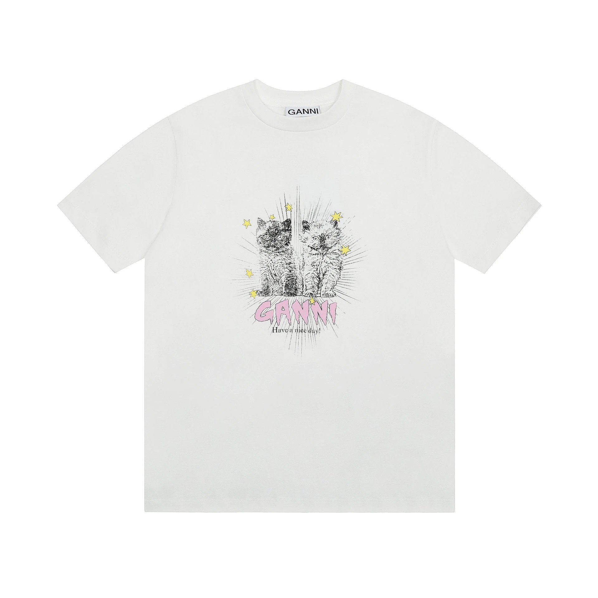 GANNI T-Shirts Graphic Print Short-Sleeve T-Shirt — GA 72 white