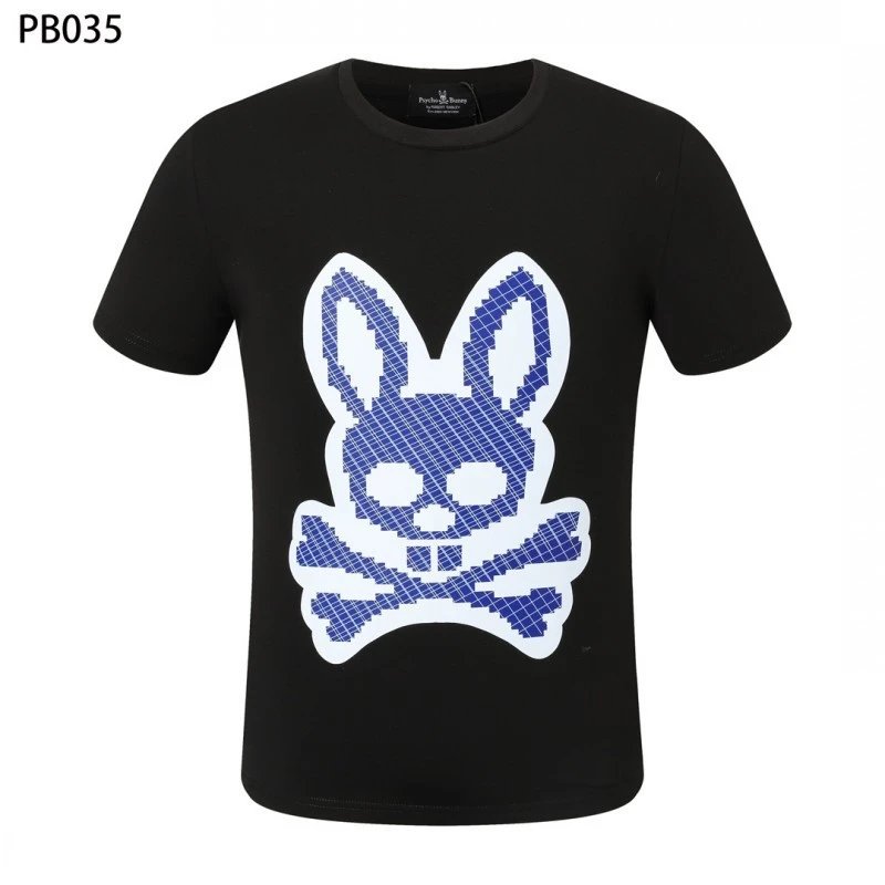 Psycho Bunny T-Shirts Rabbit skull graphic short-sleeve — PB035 Black