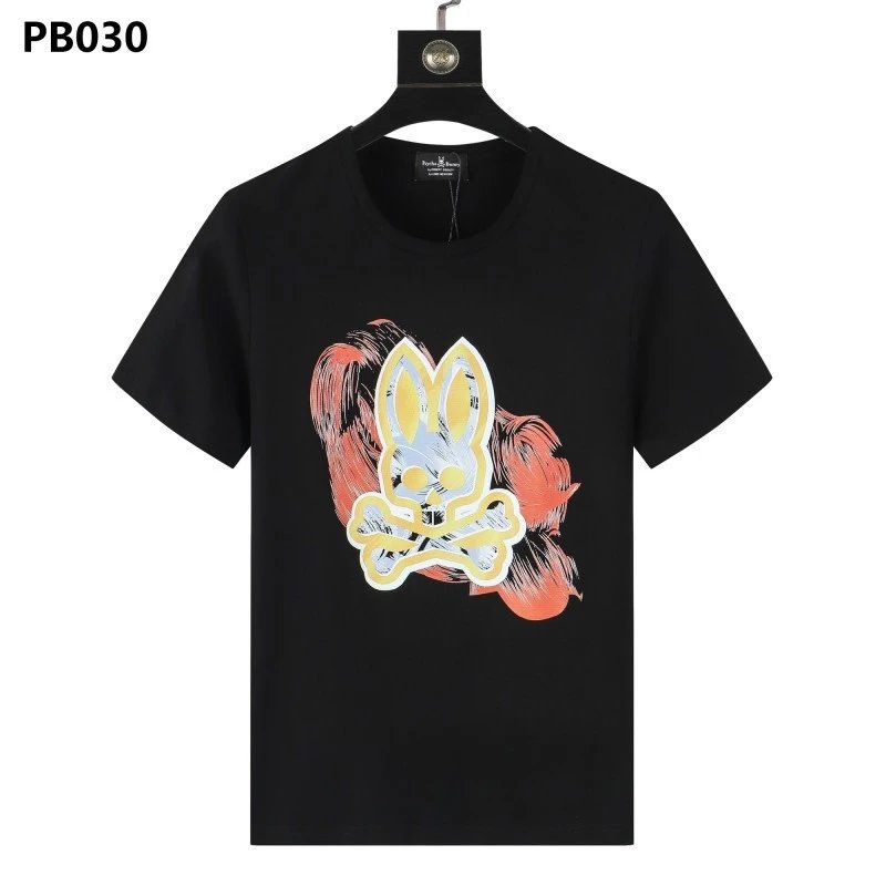 Psycho Bunny T-Shirts Rabbit skull graphic short-sleeve — PB030 Black
