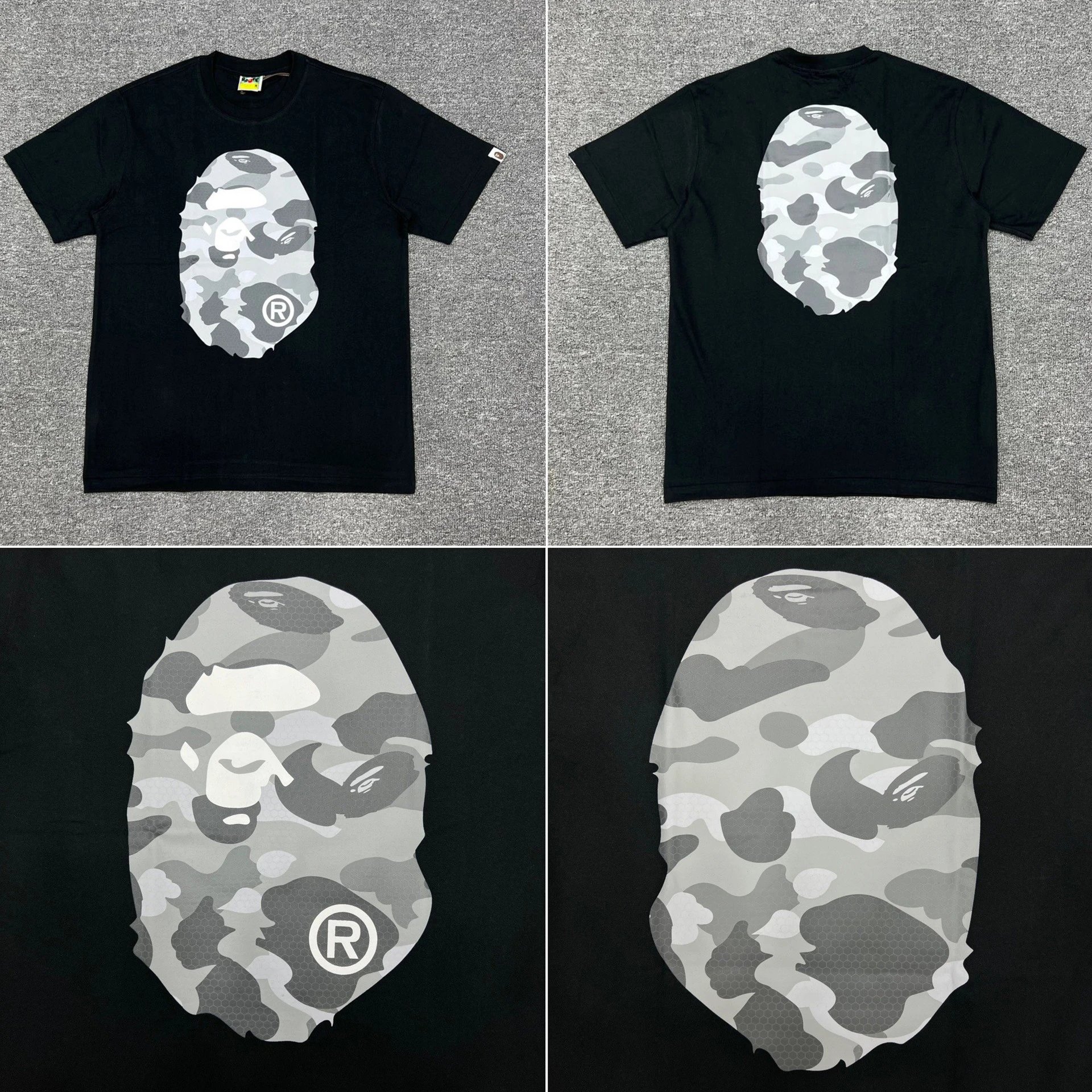 A Bathing Ape T-Shirts Short-Sleeve Head Graphic T-Shirt — XX026 Black and Gray