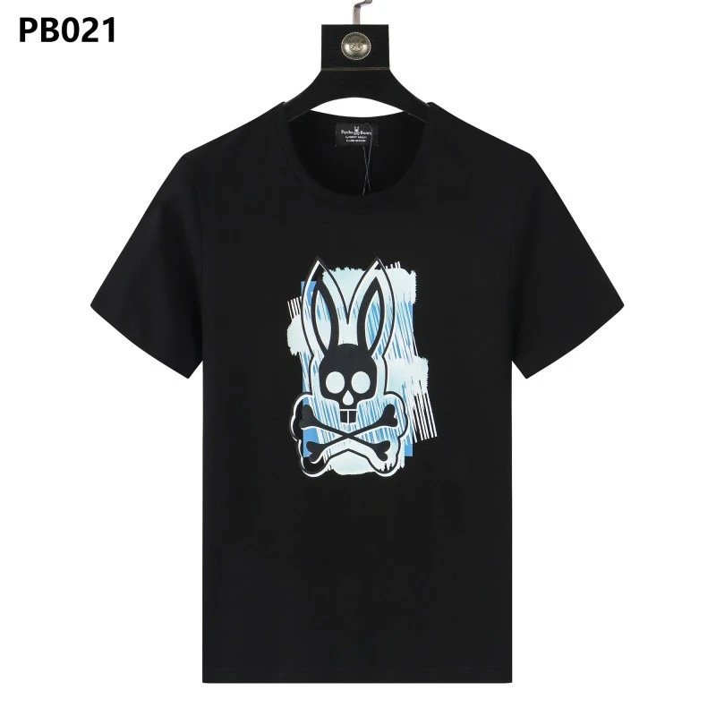 Psycho Bunny T-Shirts Rabbit skull graphic short-sleeve — PB021 Black