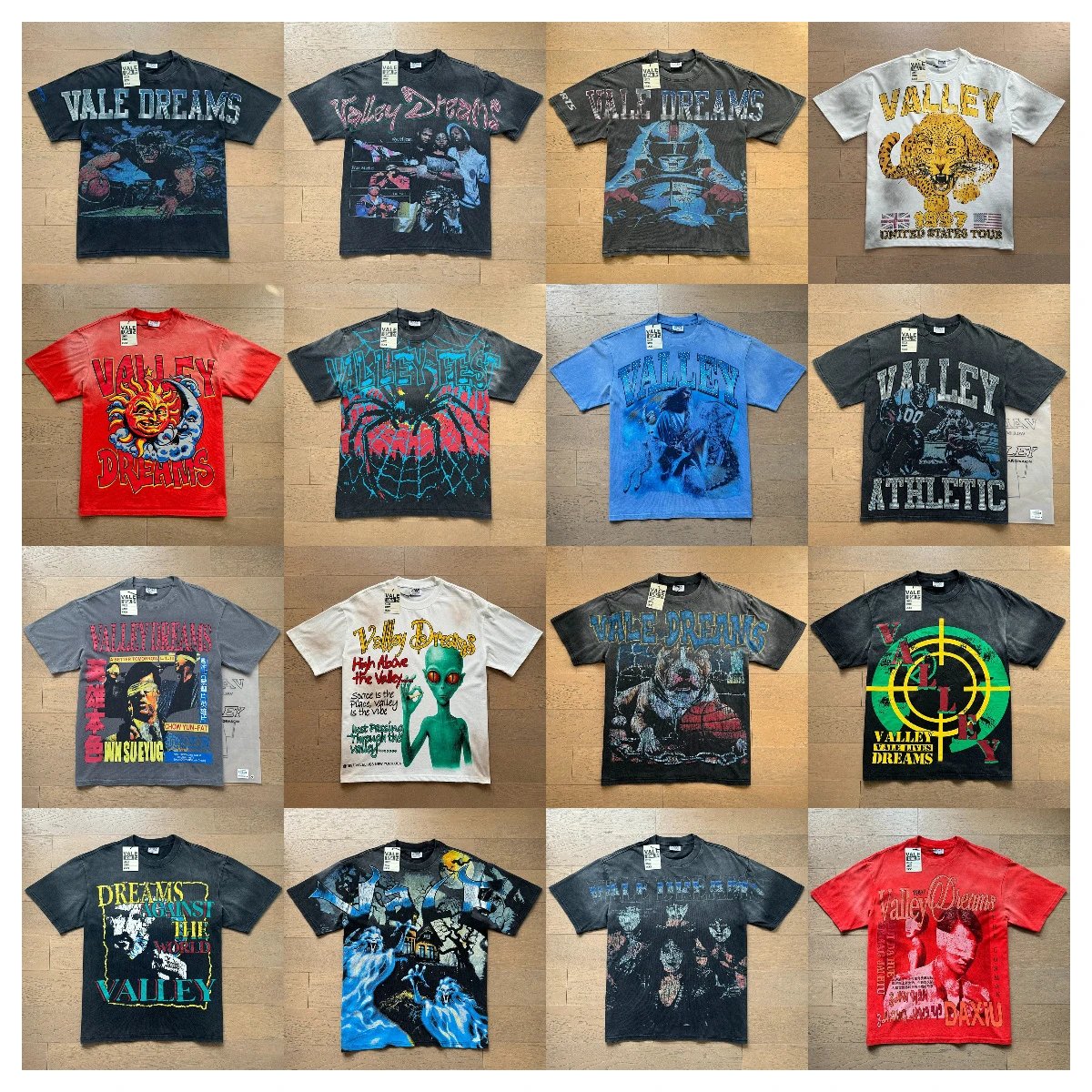 VALE USA T-Shirts Washed rhinestone graphic crew-neck T-shirt image 2
