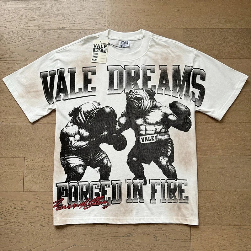 VALE USA T-Shirts Washed rhinestone graphic crew-neck T-shirt — 8062 washed white