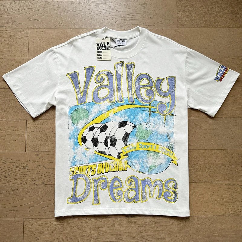 VALE USA T-Shirts Washed rhinestone graphic crew-neck T-shirt — 8070 Washed white