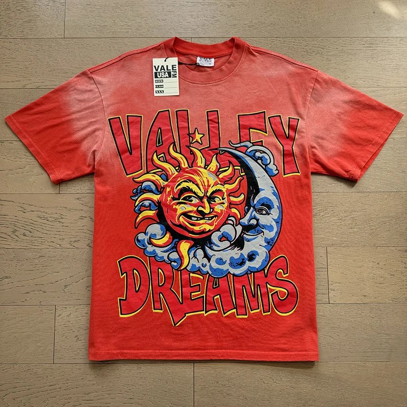 VALE USA T-Shirts Washed rhinestone graphic crew-neck T-shirt — 8073 washed red
