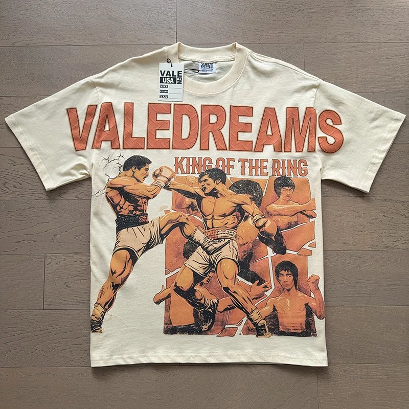 VALE USA T-Shirts Washed rhinestone graphic crew-neck T-shirt — 8086 wash water apricot