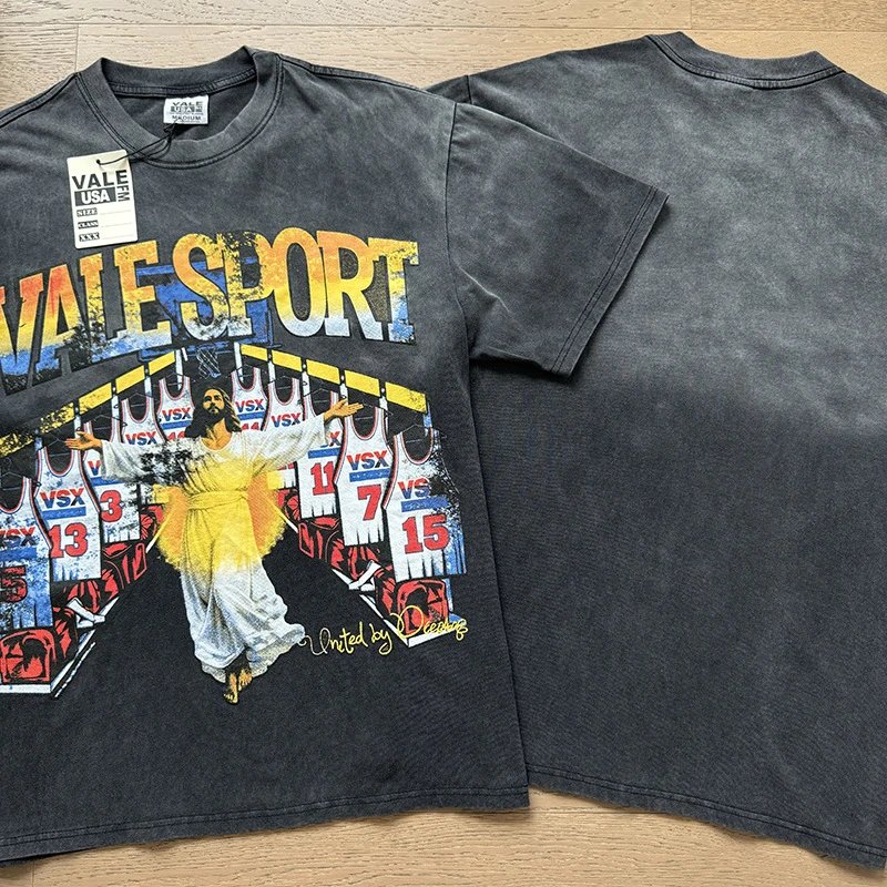 VALE USA T-Shirts Washed Rhinestone Graphic Short-Sleeve T-Shirt — 8150 Washed black