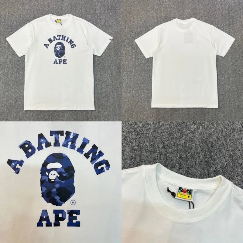 A Bathing Ape T-Shirts Head Graphic T-Shirt — White 085 Blue
