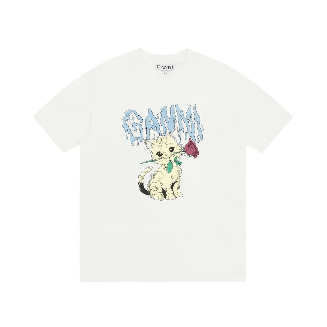 GANNI T-Shirts Graphic Print Short-Sleeve T-Shirt — GA59
