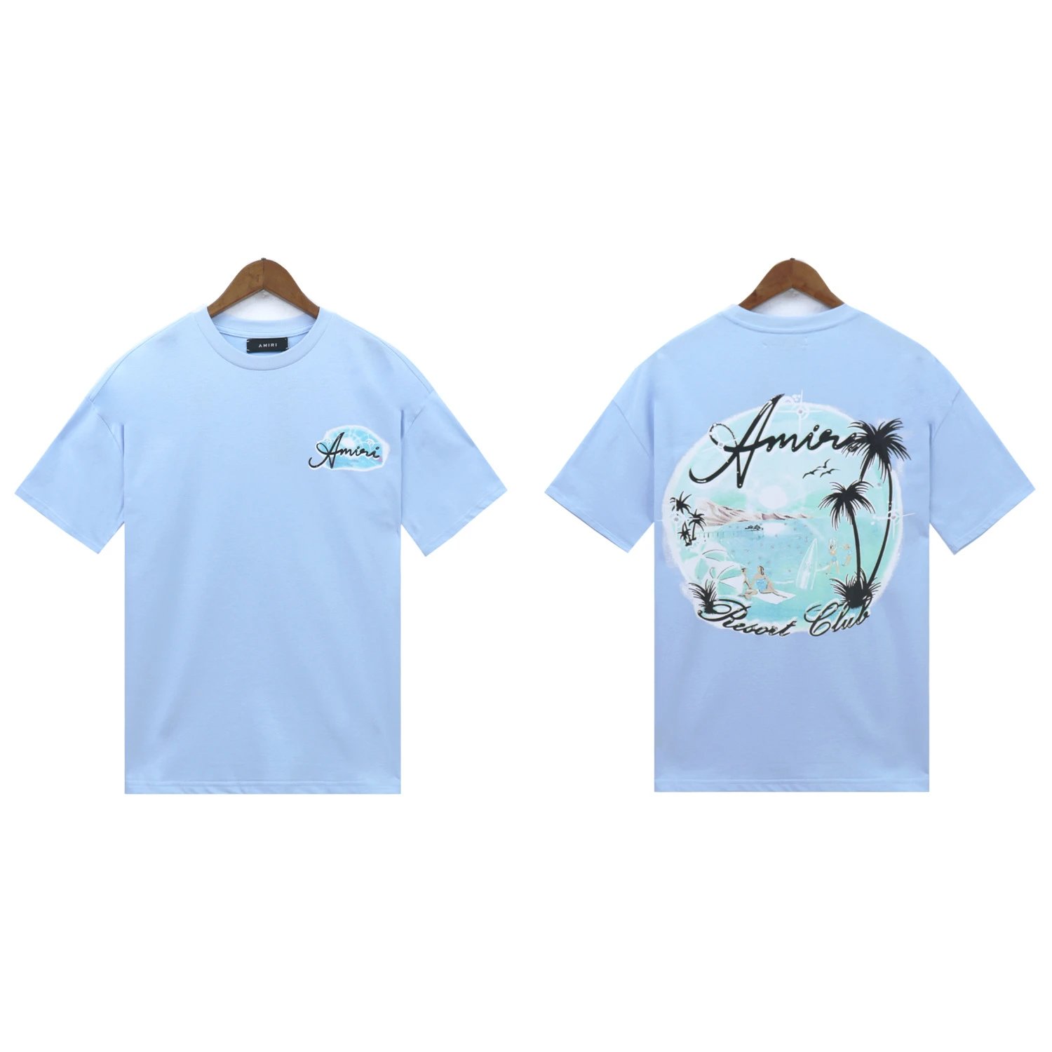 AMIRI T-Shirts Washed Graphic T-Shirt — 2213 Light blue