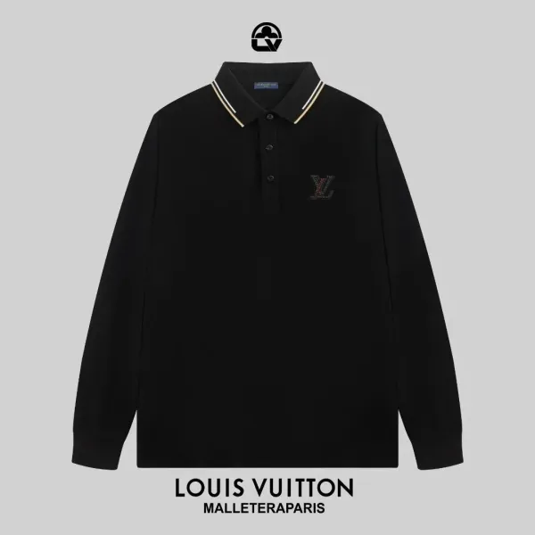 Louis Vuitton Embroidered LV Logo Black Long-Sleeve Polo Tops Polo - 1