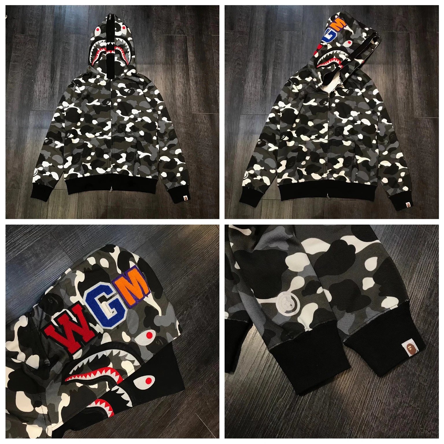 A Bathing Ape Hoodies & Sweatshirts Shark full-zip camouflage hoodie — XX126 Double-Hat Luminous Black