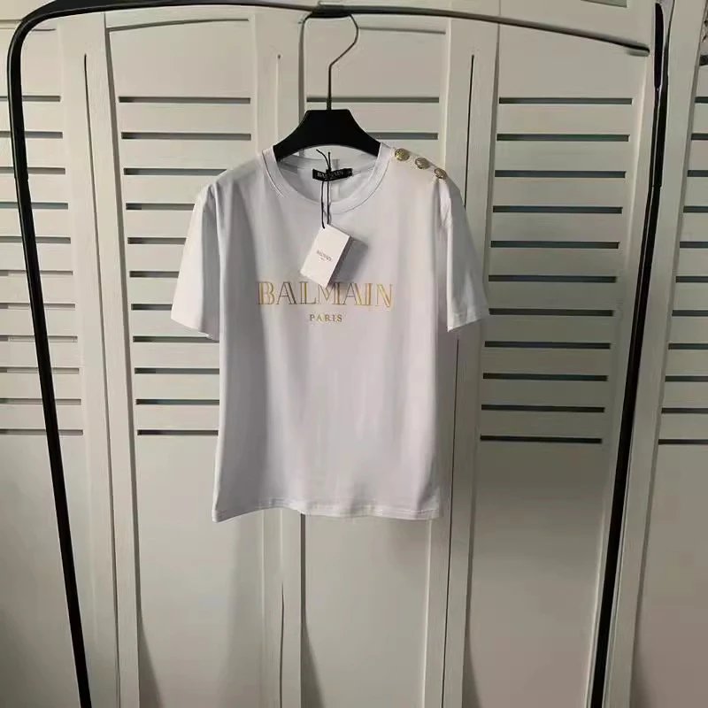 Balmain T-Shirts Logo-print short-sleeve T-shirt with shoulder buttons image 2