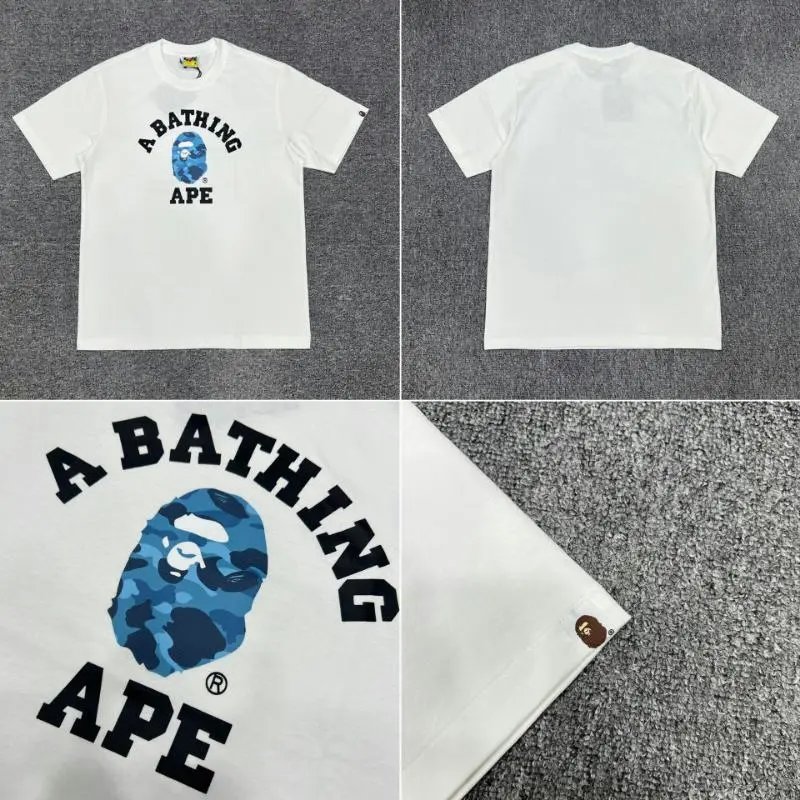 A Bathing Ape T-Shirts Short-Sleeve Head Graphic T-Shirt — 027 White and blue
