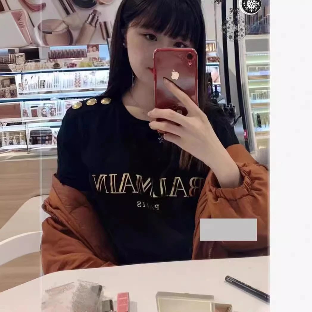 Balmain T-Shirts Logo-print short-sleeve T-shirt with shoulder buttons image 4