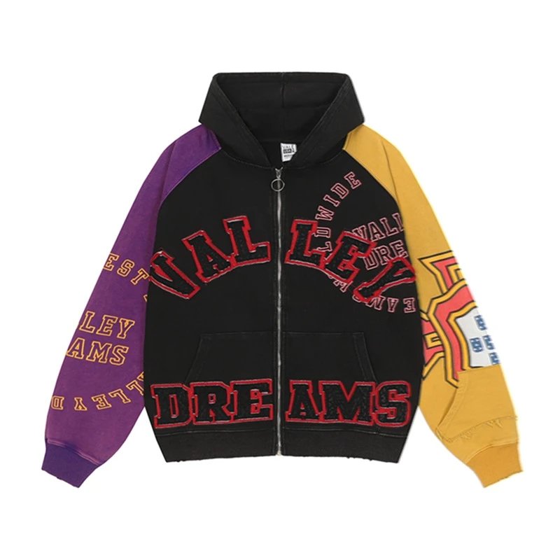 Vale USA Hoodies & Sweatshirts Graphic Print Zip-Up Hooded Sweatshirt — ZFZD3458 black