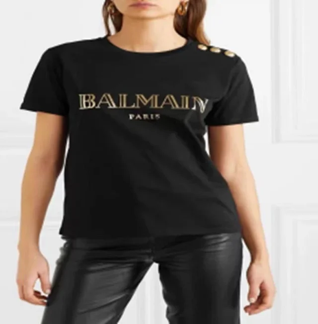 Balmain T-Shirts Logo-print short-sleeve T-shirt with shoulder buttons product detail image 4