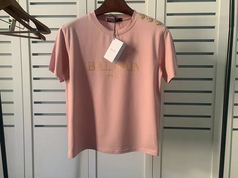 Balmain Logo Print Shoulder Stud Yellow T-Shirt - 13