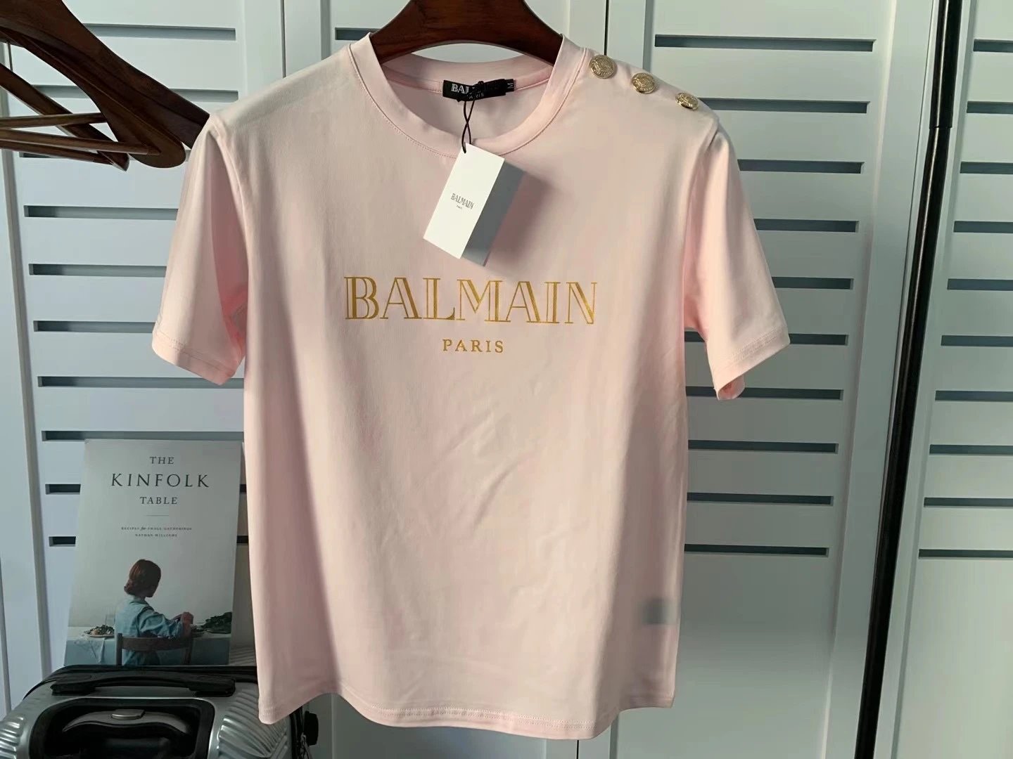 Balmain Logo Print Shoulder Stud Yellow T-Shirt - 29