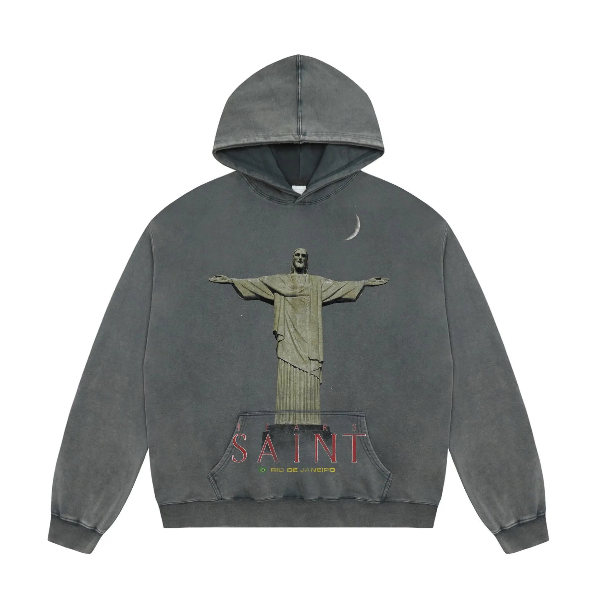 Unbranded Hoodies & Sweatshirts Washed Graphic Print Pullover Hoodie — A 722 Washed gray