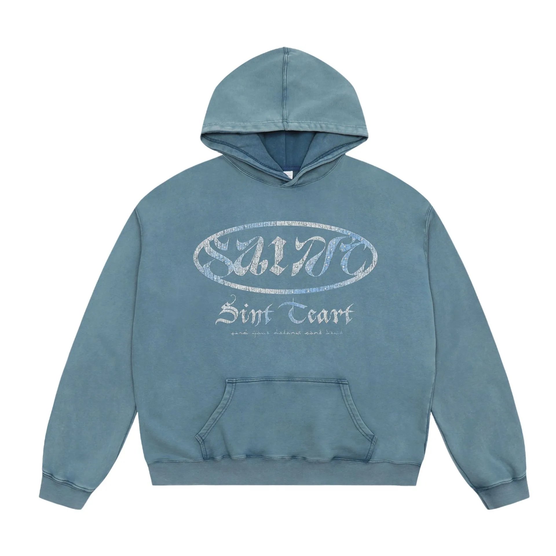 Unbranded Hoodies & Sweatshirts Washed Graphic Print Pullover Hoodie — A 727 Washed blue