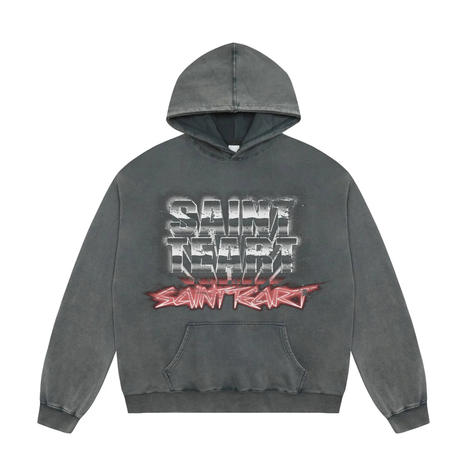 Unbranded Hoodies & Sweatshirts Washed Graphic Print Pullover Hoodie — A 728 Washed gray