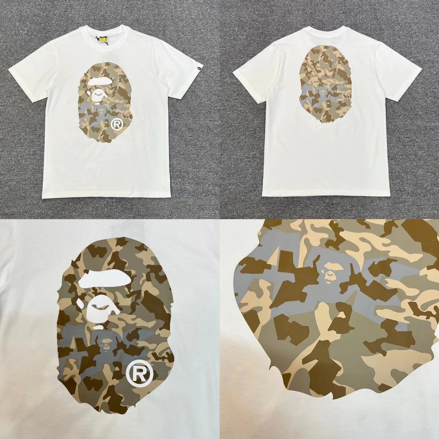 A Bathing Ape T-Shirts Short-Sleeve Head Graphic T-Shirt — XX326 white-brown