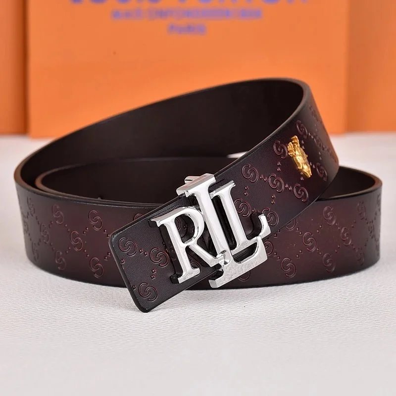 R&L Belts LZ-1 embossed monogram belt with RL buckle — Dark Ring Silver