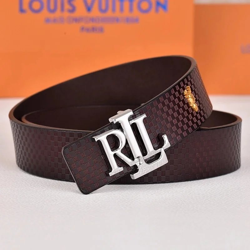 R&L Belts LZ-1 embossed monogram belt with RL buckle — Dark Lattice Silver
