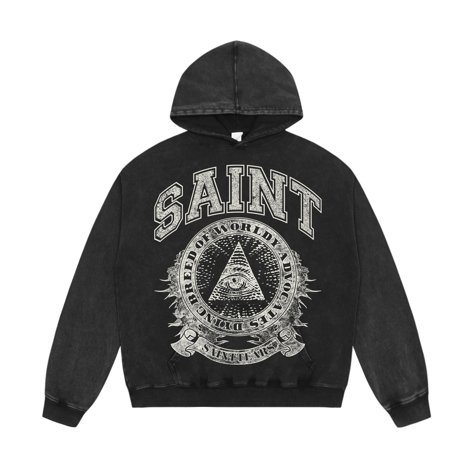 Unbranded Hoodies & Sweatshirts Washed Graphic Print Pullover Hoodie — A 736 Washed black