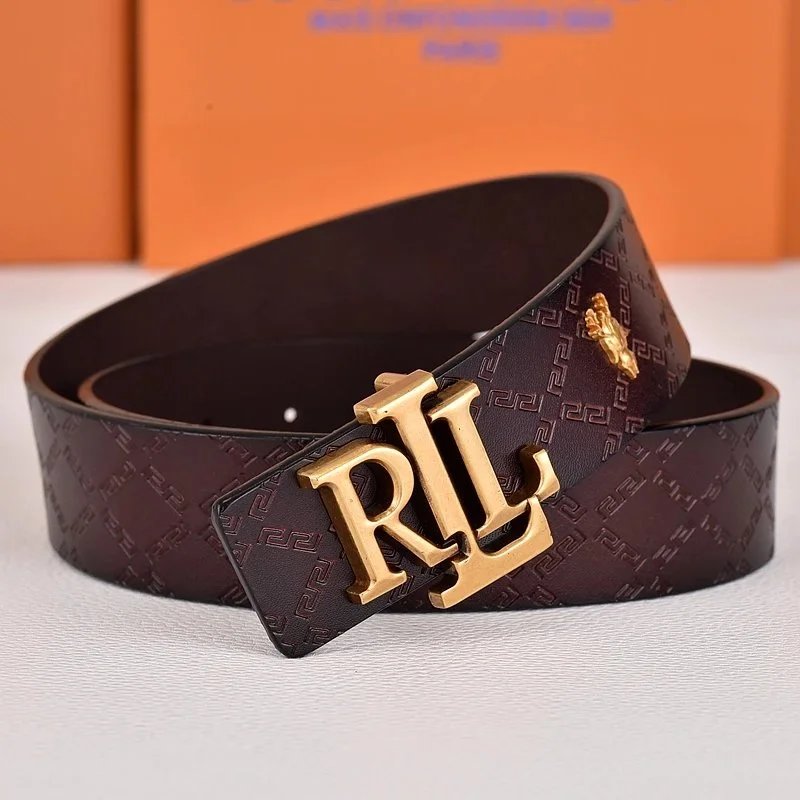 R&L Belts LZ-1 embossed monogram belt with RL buckle — concealed lock copper