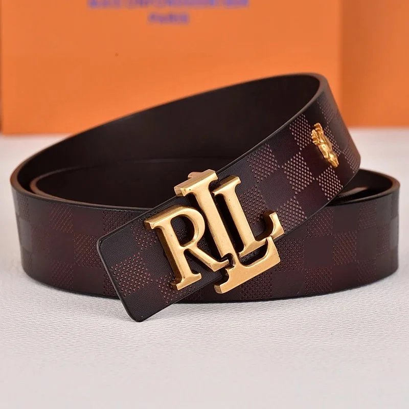 R&L Belts LZ-1 embossed monogram belt with RL buckle — dark copper