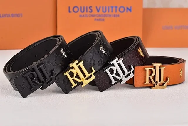 R&L Belts LZ-1 embossed monogram belt with RL buckle product detail image 3